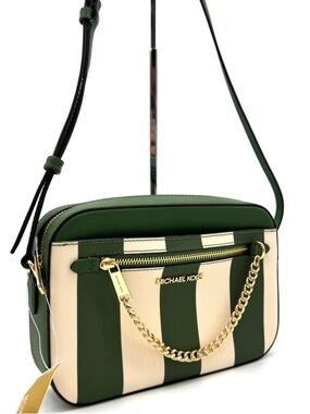 Michael Kors Large EW Zip Chain Xbody Crossbody Bag Fern Green Multi